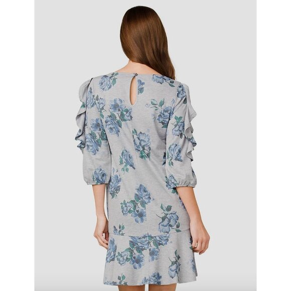 Size 1X 16 FLORAL PRINT TERRY RUFFLED SLEEVE SHIFT DRESS‎ Comfortable PLUS SIZE - Picture 3 of 8